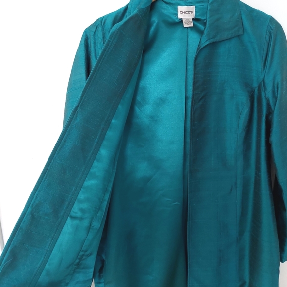 Chico's 100% Silk Teal Turquoise Jacket Topper - Size 4 (Chico's Size 0) - Picture 4 of 7